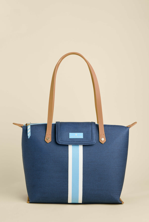 NAVY BLUE STRIPE ARMADA ZIP TRAVEL TOTE
