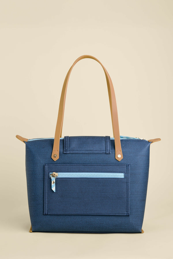 NAVY BLUE STRIPE ARMADA ZIP TRAVEL TOTE
