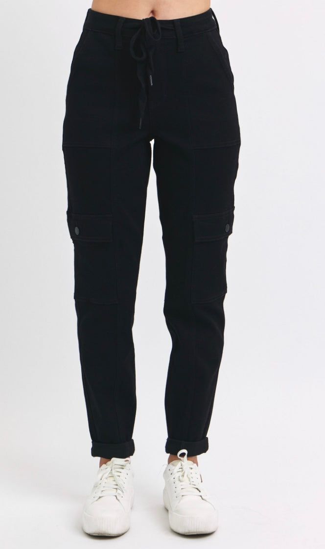 BLACK MEGAN HIGH WAIST CARGO CUFFED JOGGER