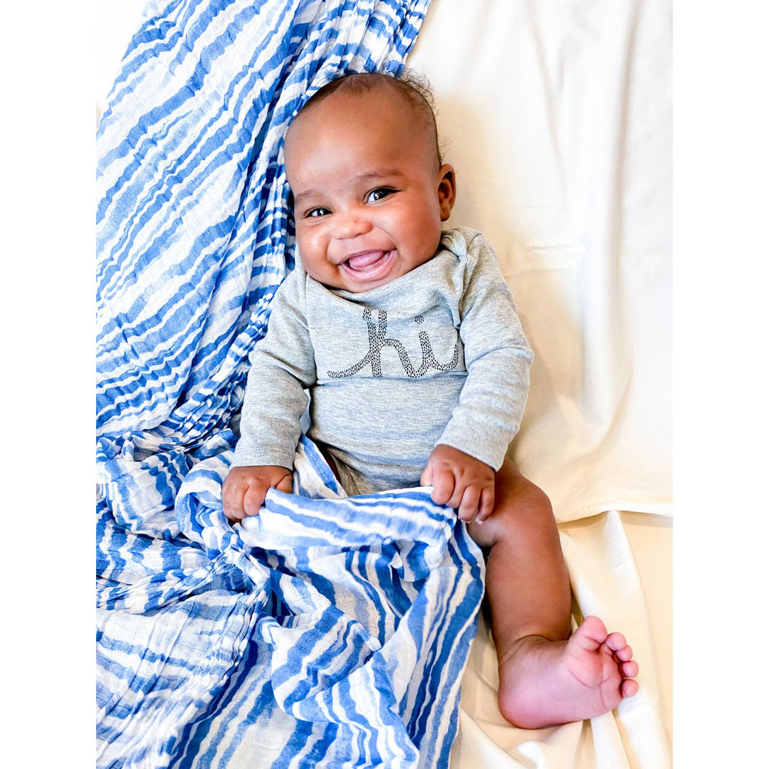 WAVING AT YOU STRIPE MUSLIN SWADDLE BLANKET