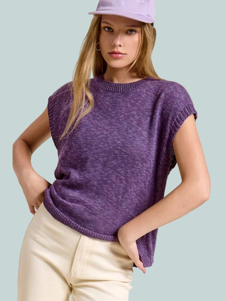 REGGIE PURPLE LIGHTWEIGHT SLUB KNIT SWEATER