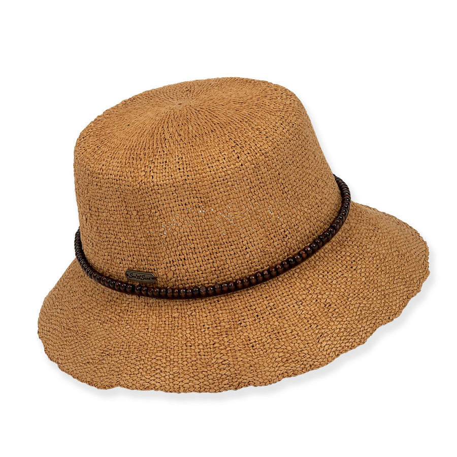 TAN PAPER STRAW BUCKET HAT
