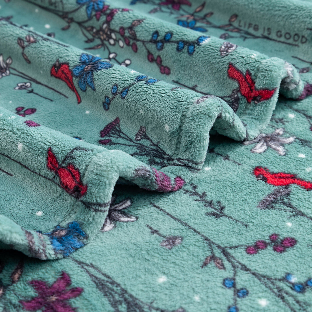 CARDINAL FLORAL PLUSH THROW BLANKET