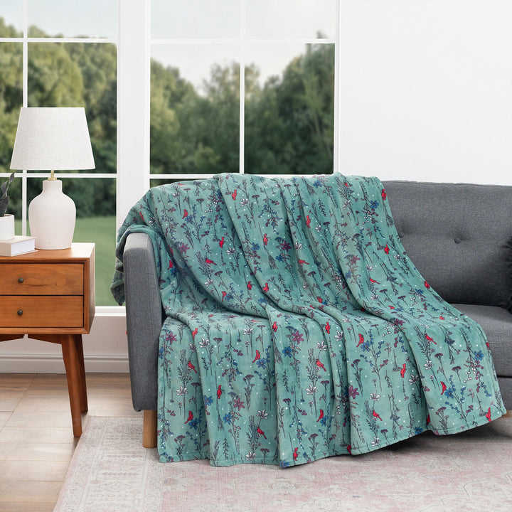 CARDINAL FLORAL PLUSH THROW BLANKET