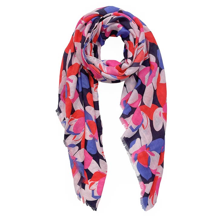 Black Multicolored Flower Print Lightweight Scarf