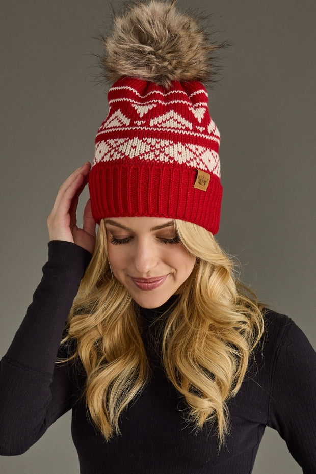RED & CREAM FAIRISLE POM HAT

