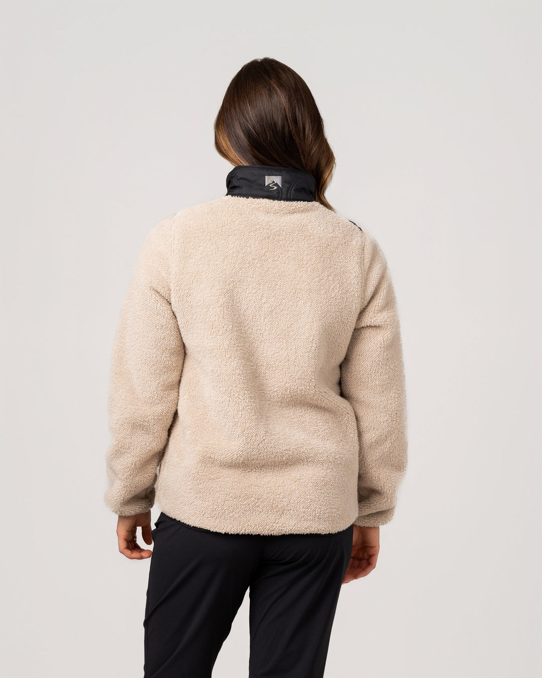SAND BROWN/BLACK QUILTED TEDDY FLEECE JACKET