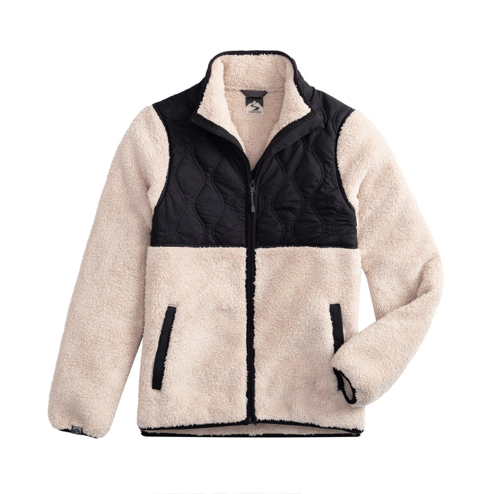 SAND BROWN/BLACK QUILTED TEDDY FLEECE JACKET