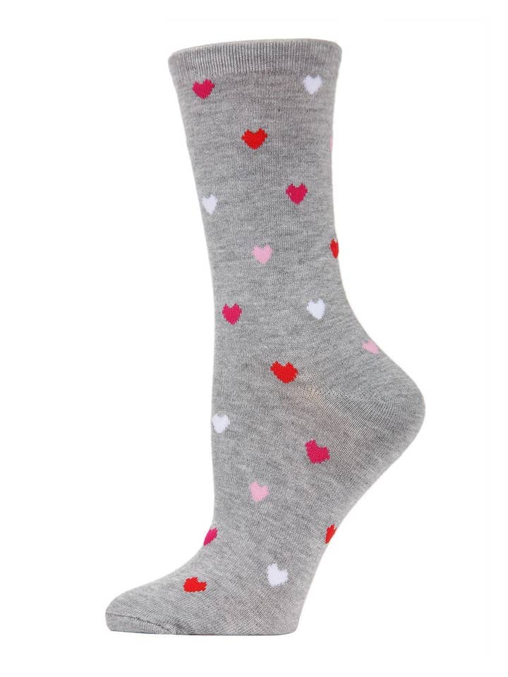 HEATHER GREY DELICATE HEARTS CREW SOCKS
