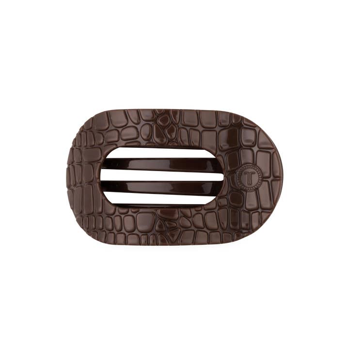 BROWN CROCODILE MEDIUM FLAT ROUND HAIR CLIP
