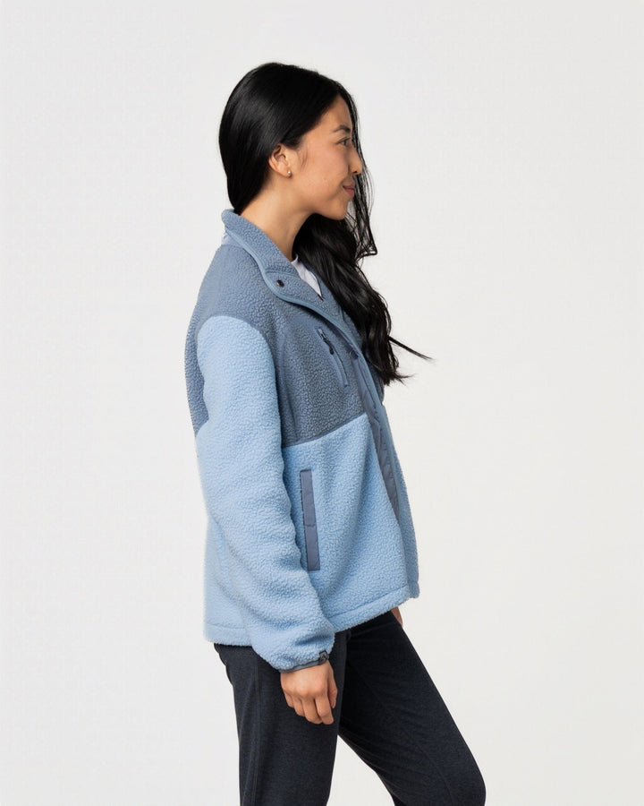 SKY BLUE & SHADOW GREY WARM-UP COLORBLOCK SHERPA FLEECE JACKET