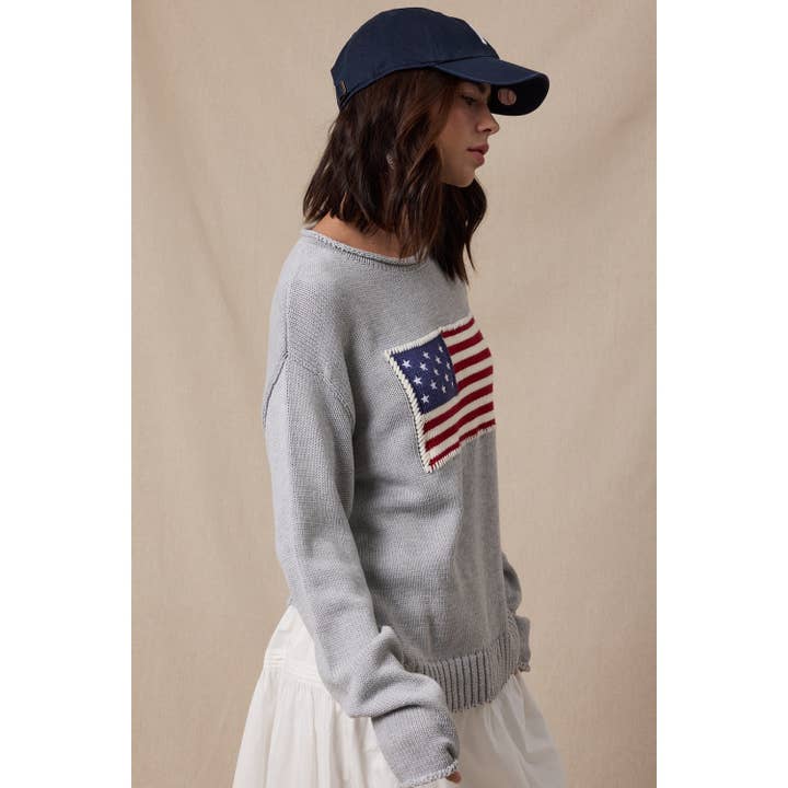 HEATHER GREY AMERICAN FLAG SWEATER