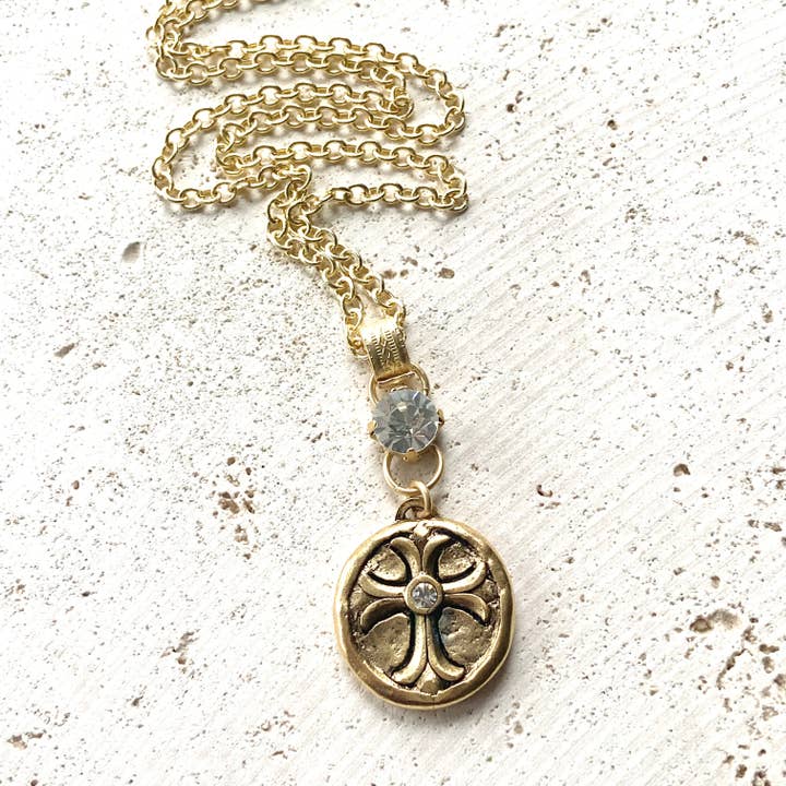 GOLD CROSS WITH CLEAR SWAROVSKI CRYSTAL NECKLACE
