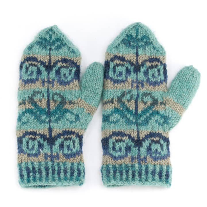 Natalia Mint Aqua  Wool Knit Mittens