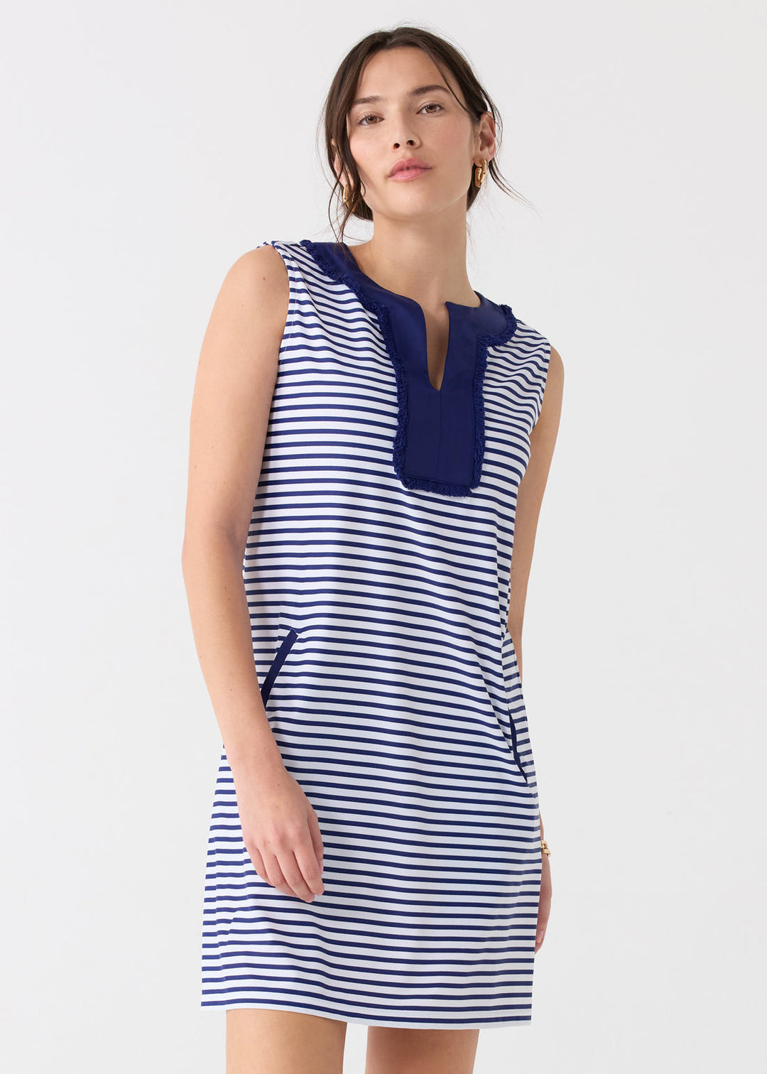 NAVY STRIPE SLEEVELESS TUNIC DRESS