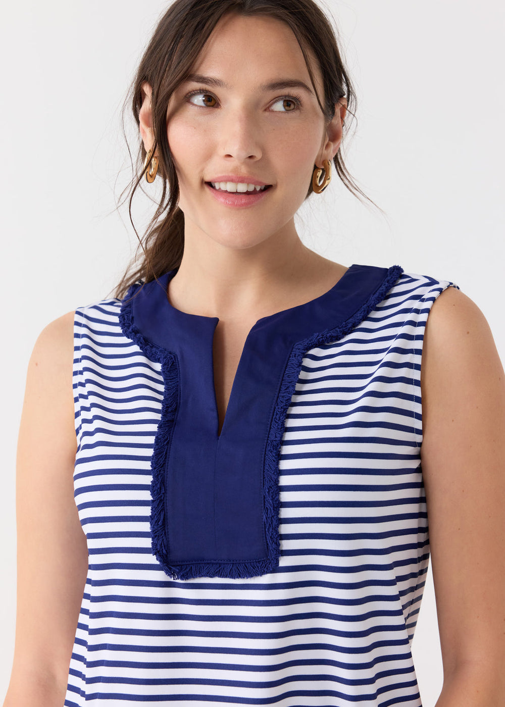 NAVY STRIPE SLEEVELESS TUNIC DRESS
