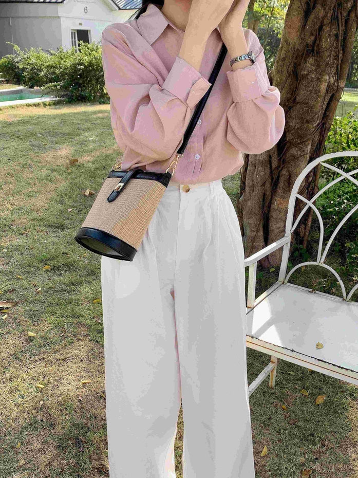 TILLY STRAW & BLACK TURN LOCK CROSSBODY BAG