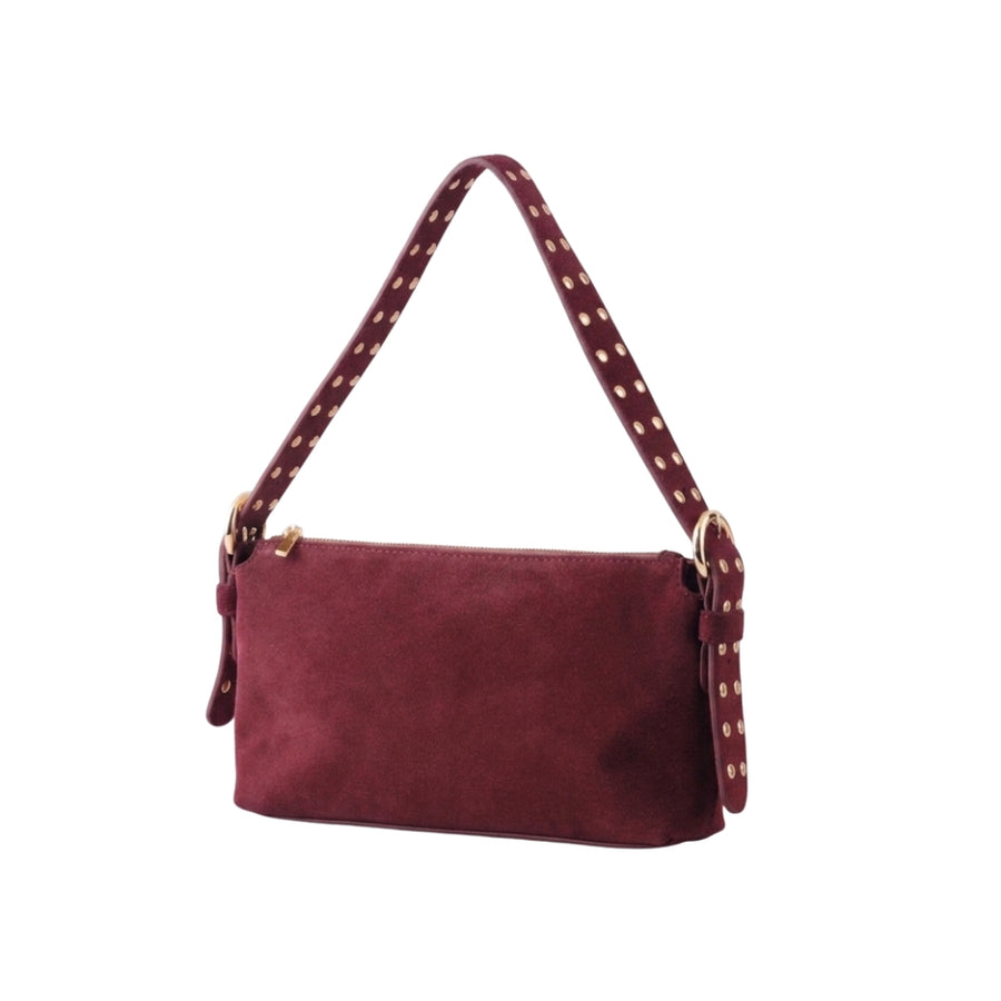 MAXINE BURGUNDY STUDDED SUEDE SHOULDER BAG
