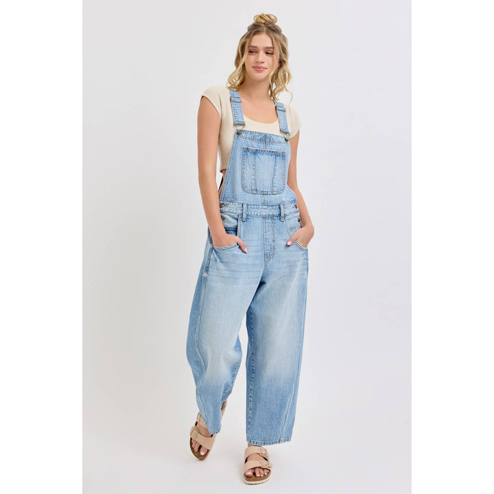 JACEY LIGHT WASH DENIM BARREL OVERALLS