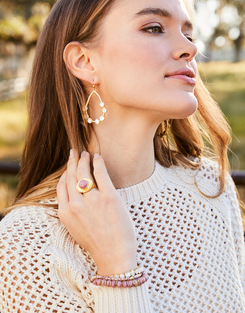 MAERA GOLD MOTHER-OF-PEAL EARRINGS
