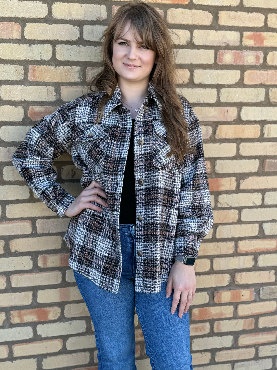 KALYN BROWN/BLACK PLAID SHACKET