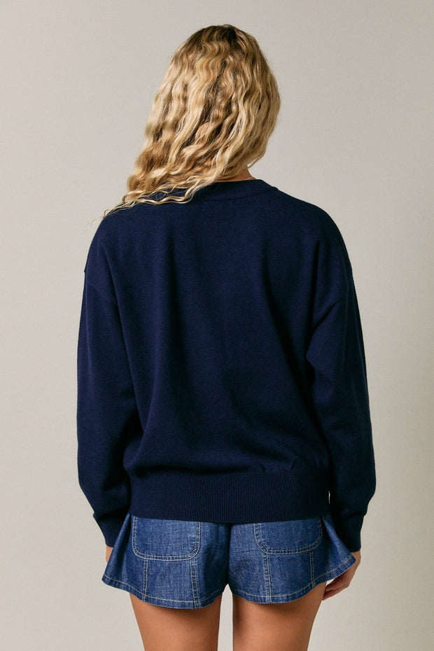 SAILOR GOLDENDOODLE NAVY CREW SWEATER