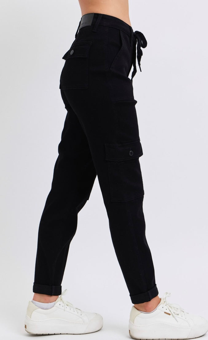 BLACK MEGAN HIGH WAIST CARGO CUFFED JOGGER