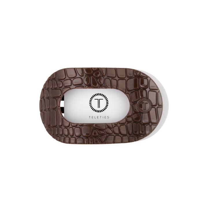 BROWN CROCODILE MEDIUM FLAT ROUND HAIR CLIP