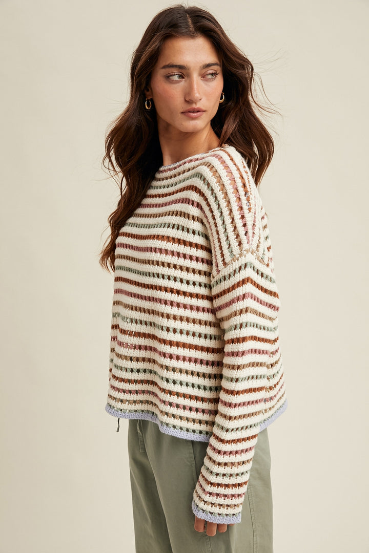 CARAMEL STRIPE CROCHET SWEATER