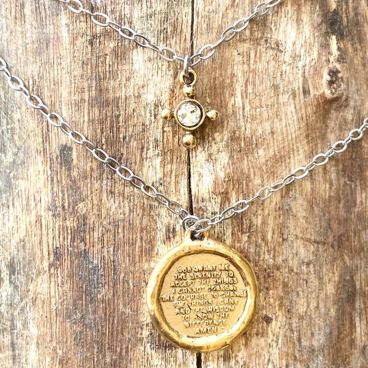 TWO TONE DOUBLE CROSS CHAIN NECKLACE