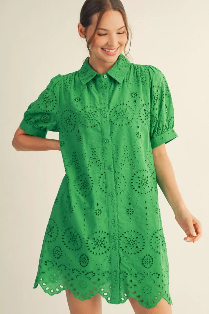 JADE GREEN EYELET SHIRT DRESS