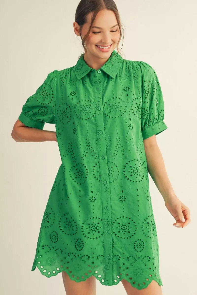 JADE GREEN EYELET SHIRT DRESS
