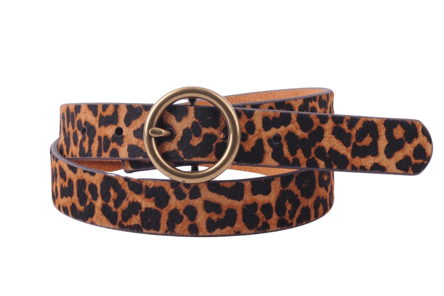LEOPARD BELT WITH BRASS CIRCLE BUCKLE BELT
