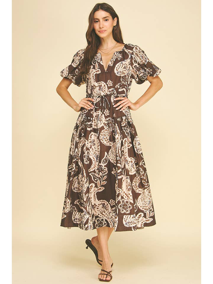 ESPRESSO PAISLEY MIDI DRESS