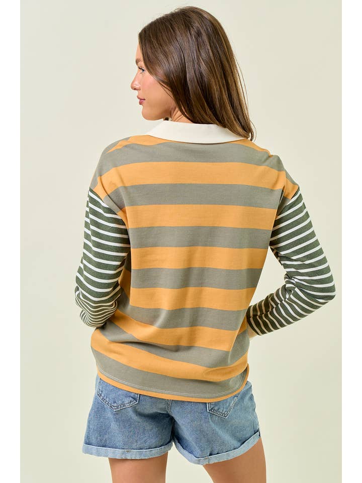 GREEN & GOLD RUGBY STRIPE COLORBLOCK SHIRT
