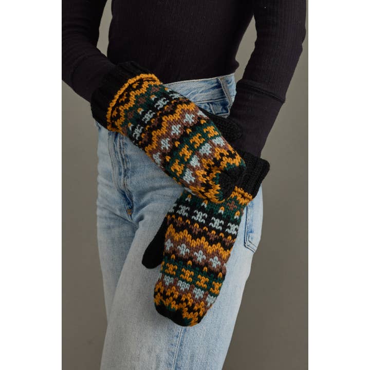 BLACK MULTI FLEECE LINED MITTENS
