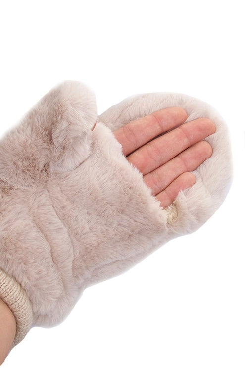 BEIGE FAUX FUR MITTENS