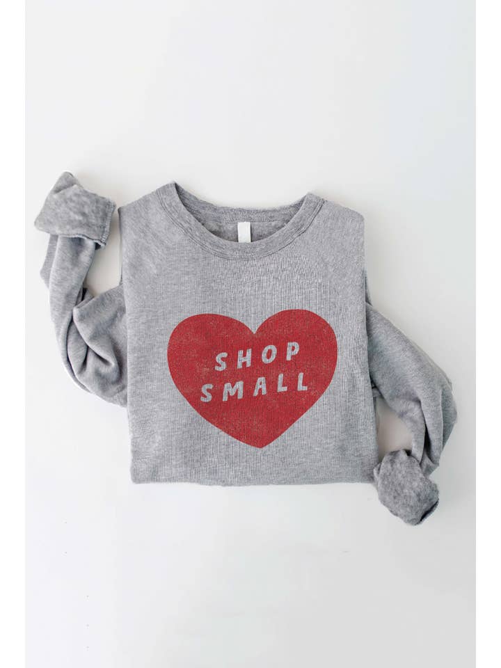 HEATHER GREY SHOP SMALL HEART GRAPHIC CREW
