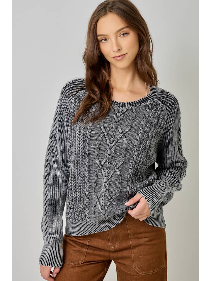 REGAN WASHED BLACK  CABLE SWEATER
