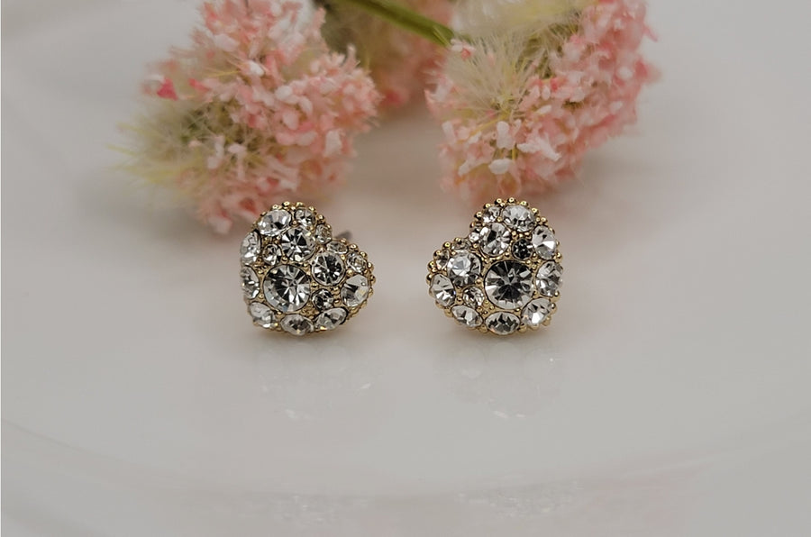 GOLD CRYSTAL HEART POST EARRINGS
