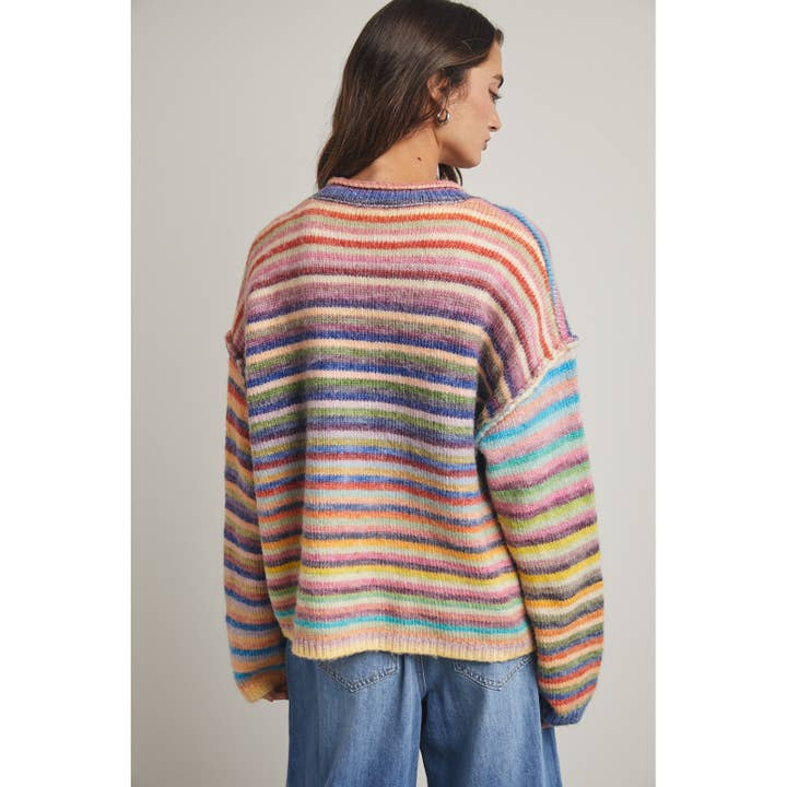 RAINBOW STRIPE BUTTON CARDIGAN
