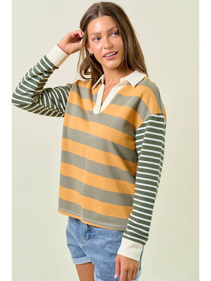 GREEN & GOLD RUGBY STRIPE COLORBLOCK SHIRT
