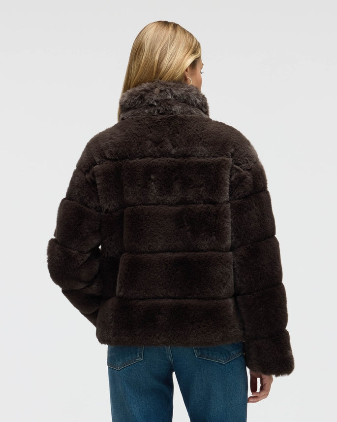 EVA ESPRESSO FAUX FUR STAND COLLAR JACKET
