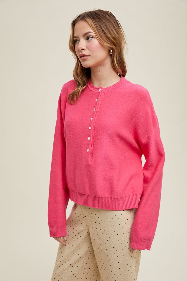 PINK PUNCH HENLEY SWEATER
