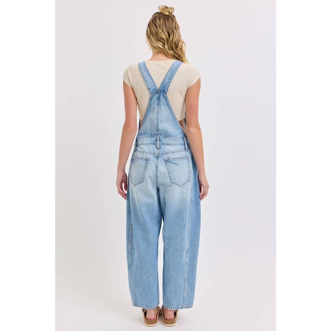 JACEY LIGHT WASH DENIM BARREL OVERALLS