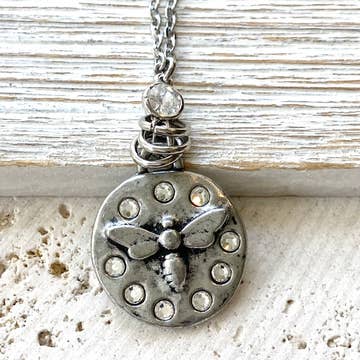 HAND CASTED SILVER BEE SWAROVSKI CRYSTAL NECKLACE