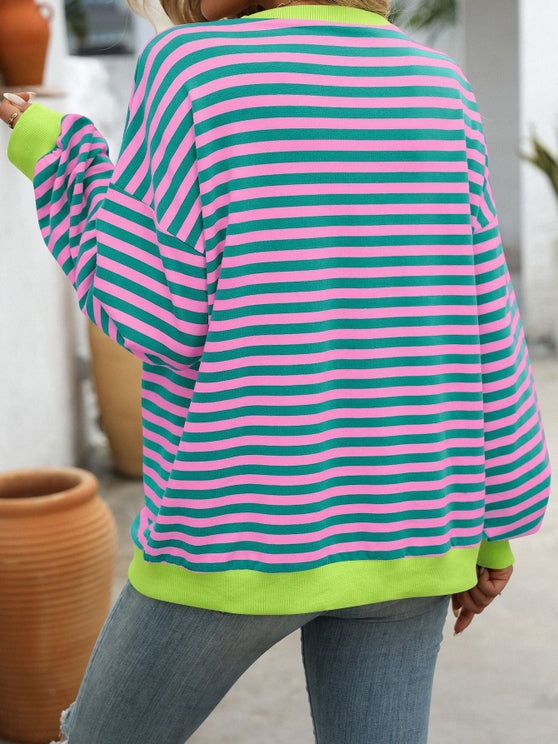 CAMI PINK & GREEN STRIPE CREW