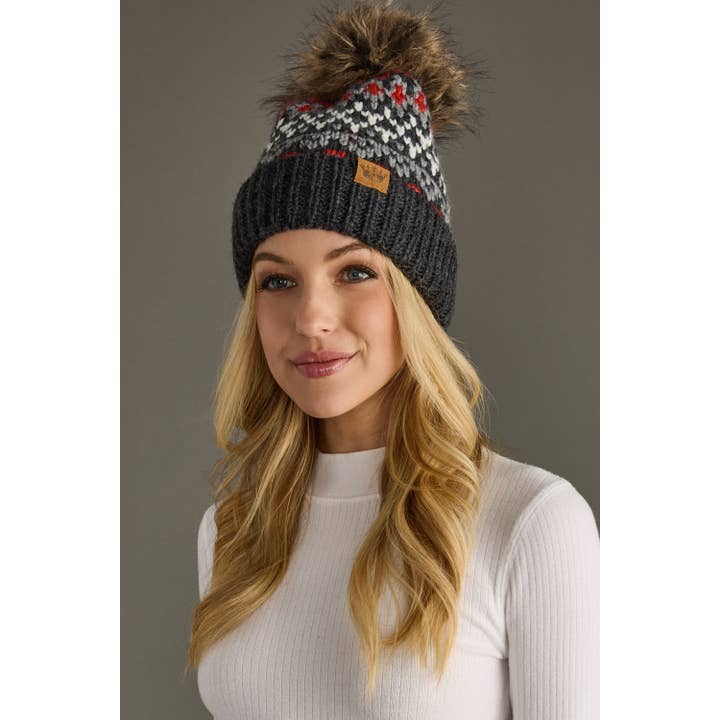 DARK GREY, RED AND WHITE POM HAT