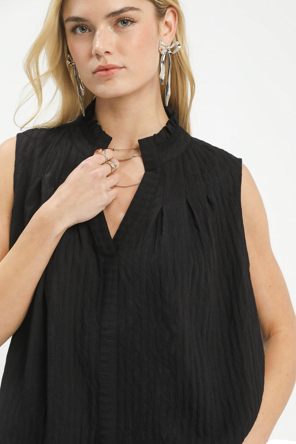 MICHELLE SPLIT V-NECK SLEEVELESS SHIRT
