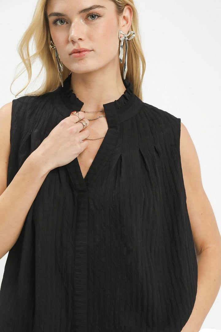 MICHELLE SPLIT V-NECK SLEEVELESS SHIRT